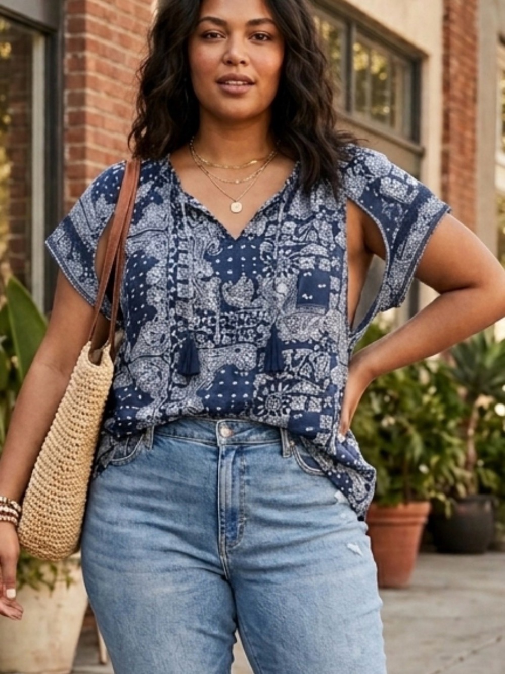 Zac & Rachel Plus 3X Paisley Bandana Pom Pom Blouse New With Tags Boho Chic